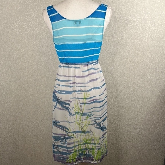 We Vera Blue & White Striped Dragonfly Print Sleeveless Summer Midi Dress Size 2 - Picture 4 of 6